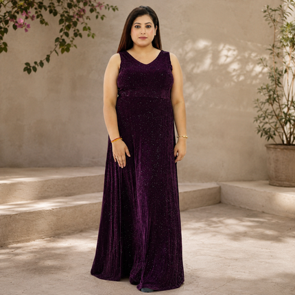 V-neck Velvet-effect Sparkle Maxi Dress