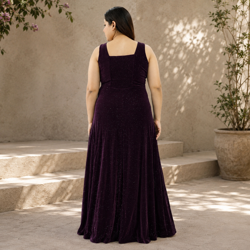 V-neck Velvet-effect Sparkle Maxi Dress