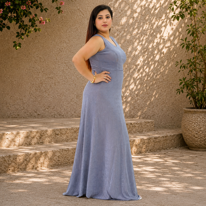 V-neck Velvet-effect Sparkle Maxi Dress