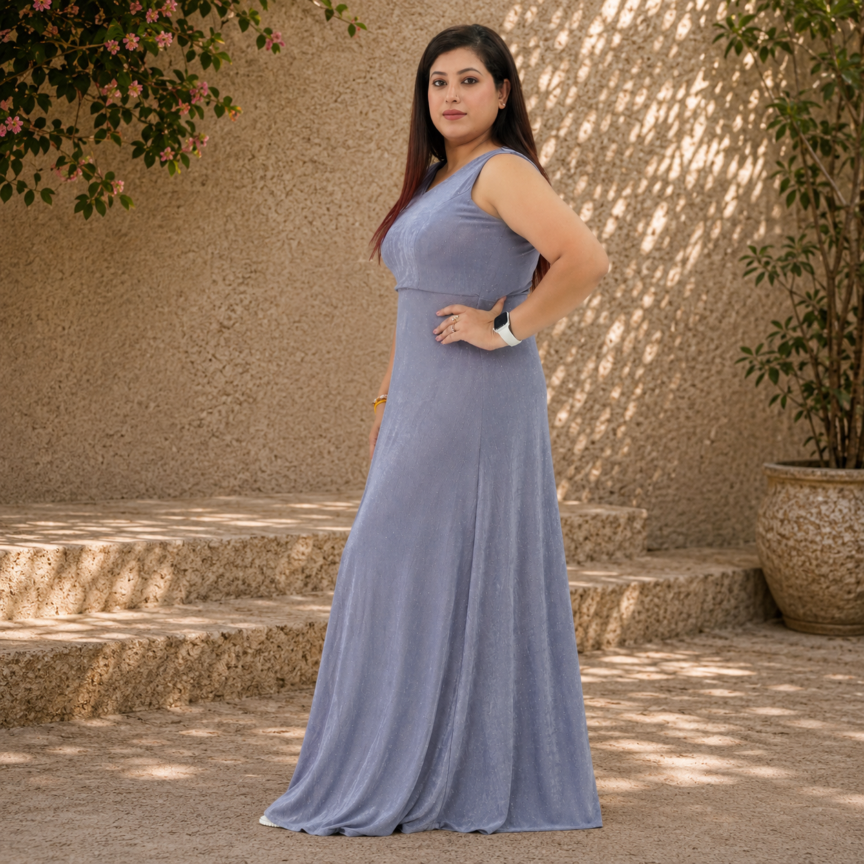 V-neck Velvet-effect Sparkle Maxi Dress