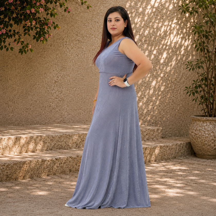 V-neck Velvet-effect Sparkle Maxi Dress