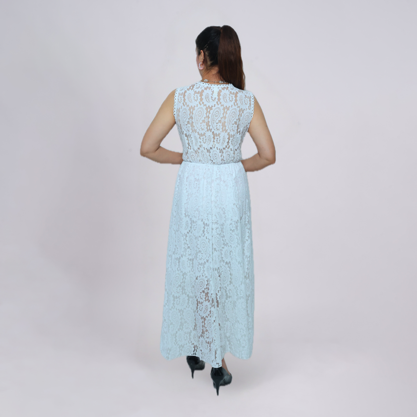V‑Neck Lace Maxi Dress with Crochet Waist