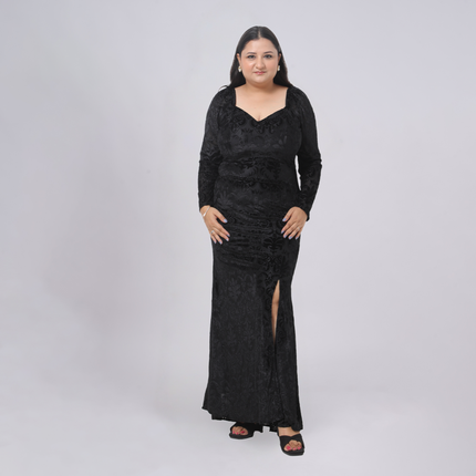 Velvet Damasque Sweetheart Gown with Thigh-High Slit