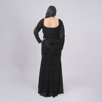 Velvet Damasque Sweetheart Gown with Thigh-High Slit