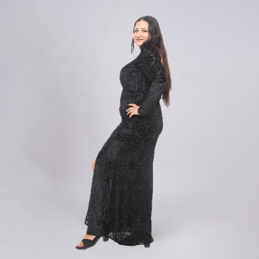 Velvet Damasque Sweetheart Gown with Thigh-High Slit